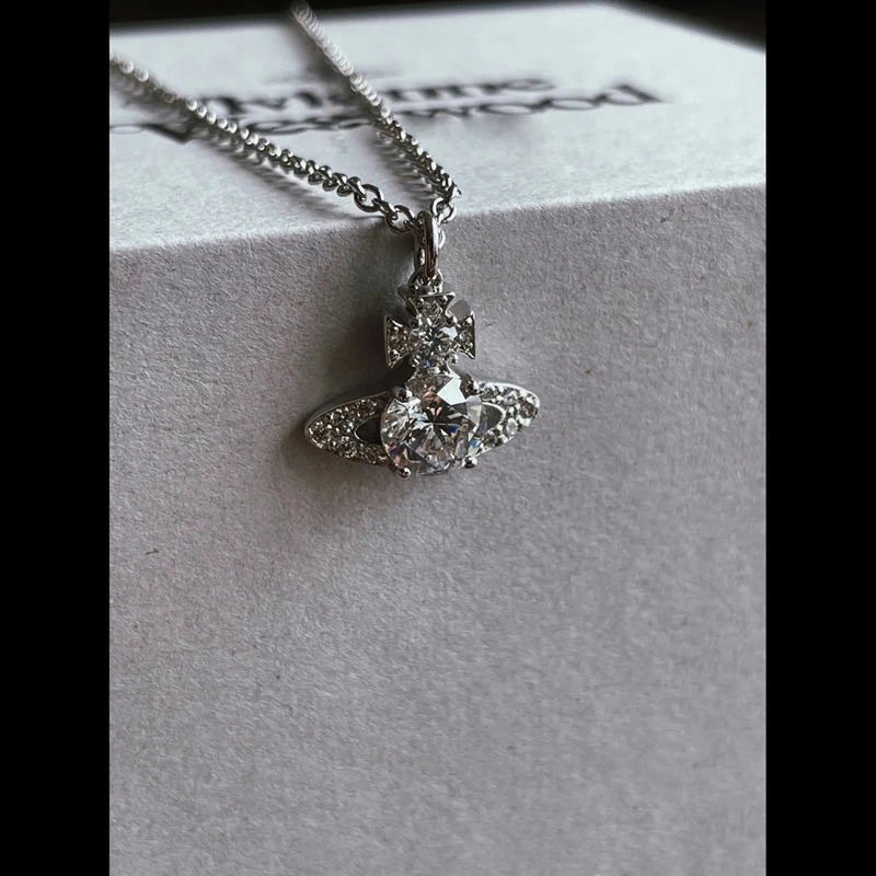 Vivienne Westwood Orb Silver White Crystal Pendant Necklace