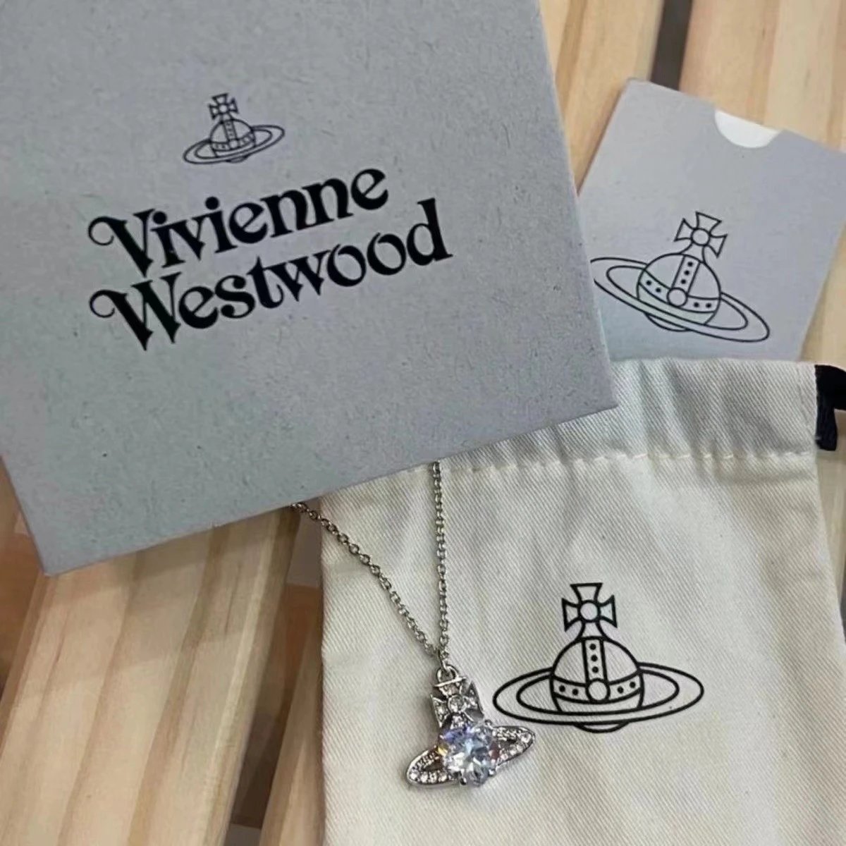 Vivienne Westwood Orb Silver White Crystal Pendant Necklace