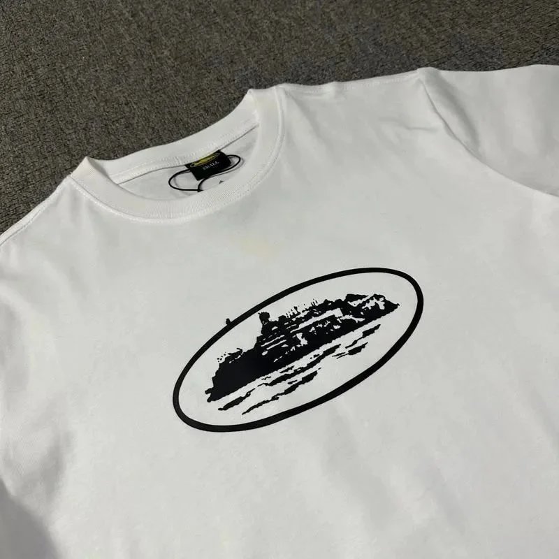 Cotton T-Shirt Black White Graphic Oval Print Tee