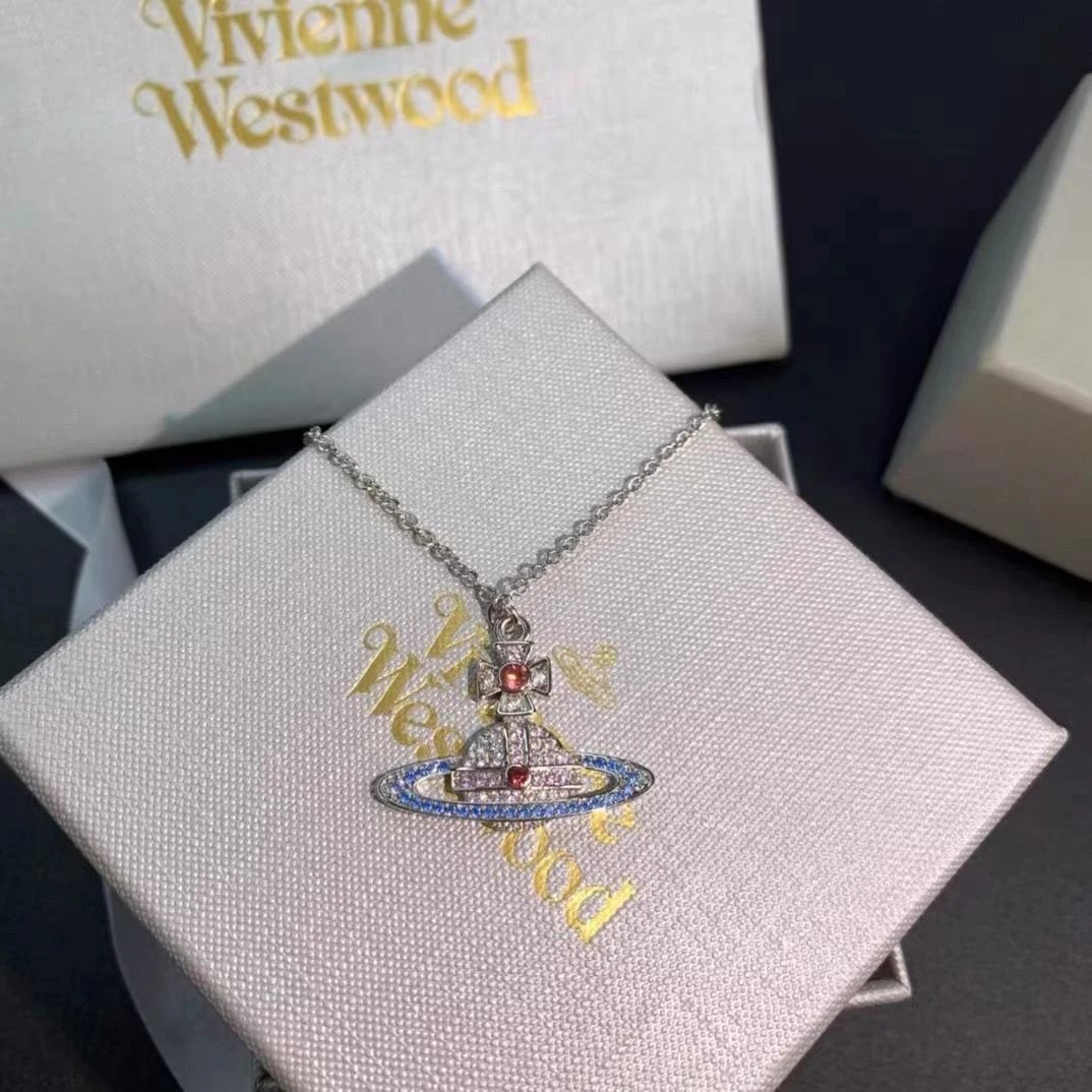 Vivienne Westwood Orb Silver Blue Crystal Pendant Necklace