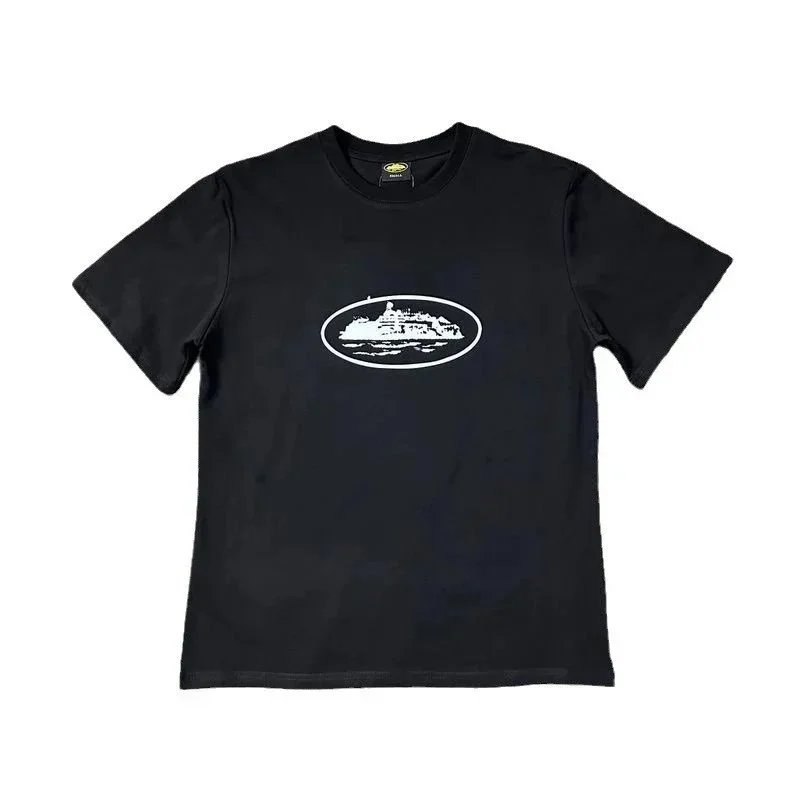 Cotton T-Shirt Black White Graphic Oval Print Tee