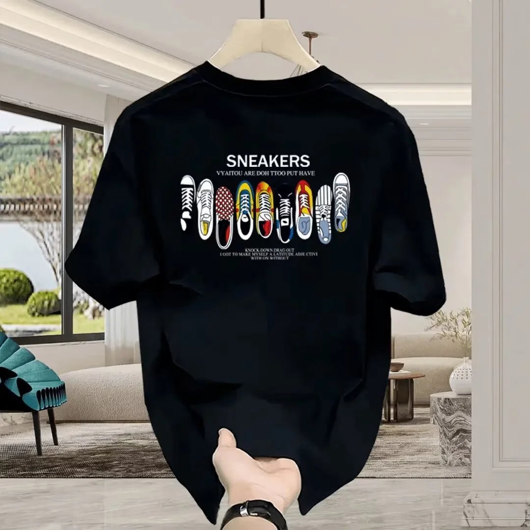 Black Graphic Print Sneakers Motif Oversized T-Shirt