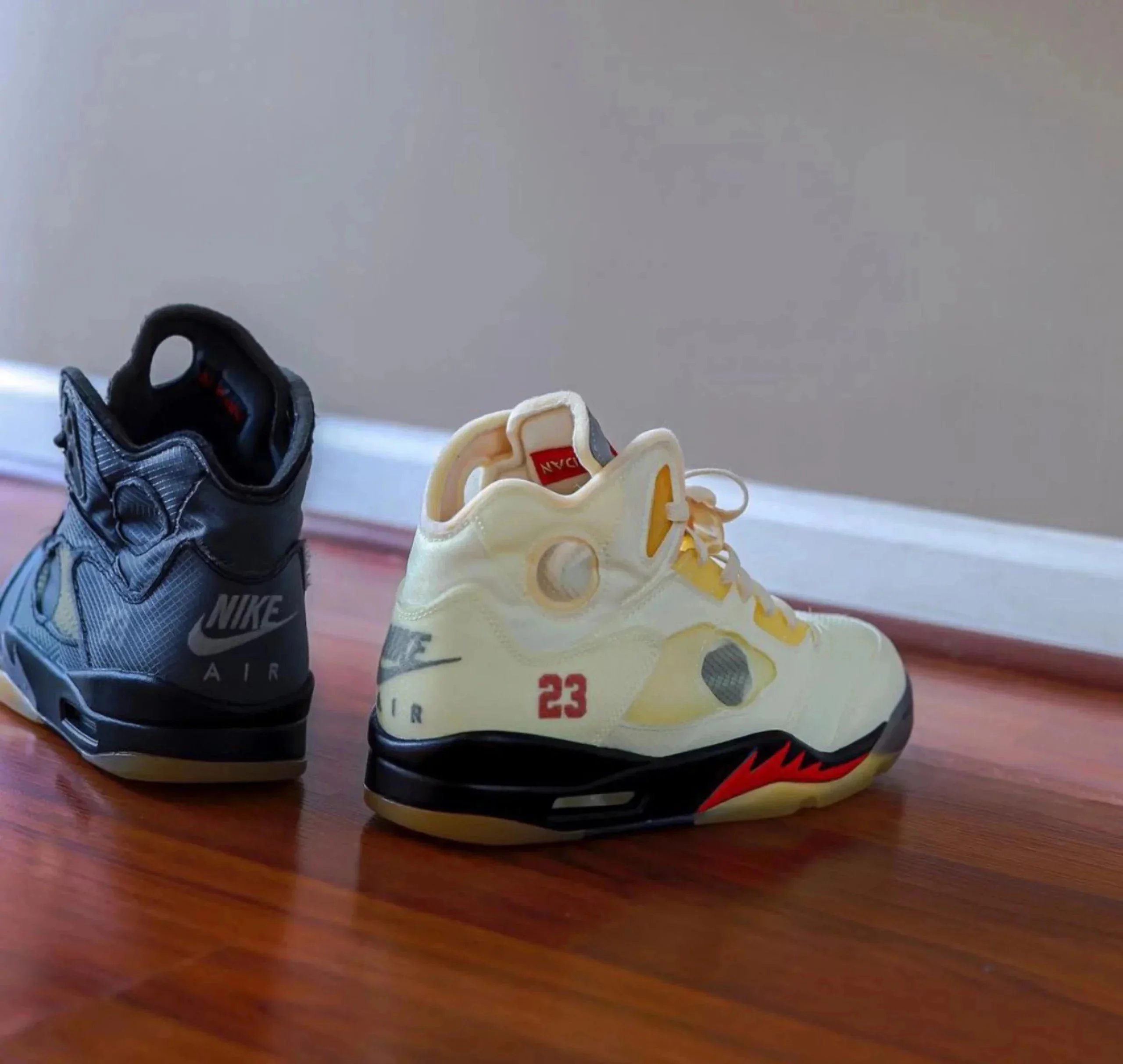 Nike Air Jordan 5 Off White Neutral Grey Retro Basketball Sneakers