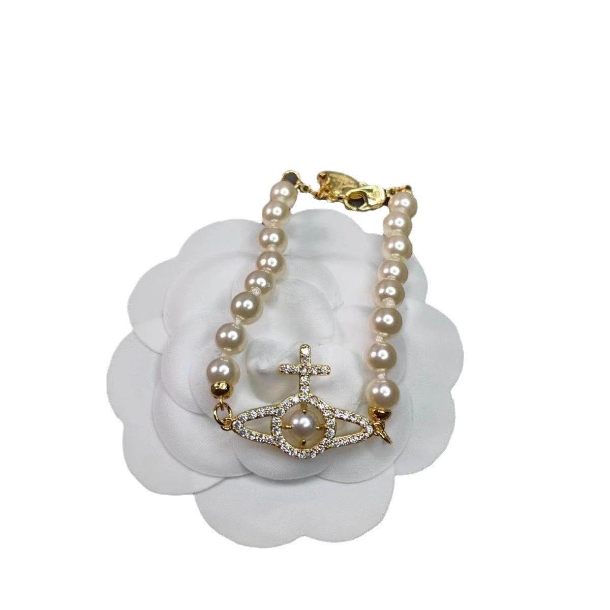 Vivienne Westwood Pearl Orb Silver Crystal Bracelet