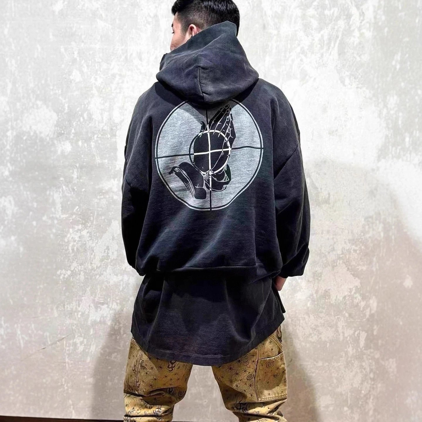 Oversized Hooded Sweatshirt Black Graphic Streetwear