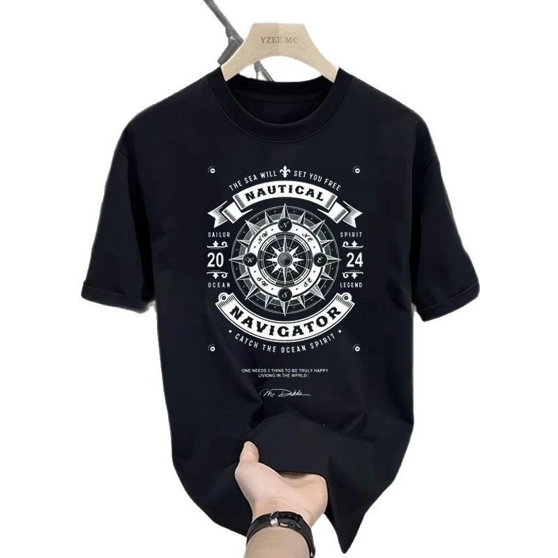YZEE MC Nautical Navigator White Graphic Print T-Shirt