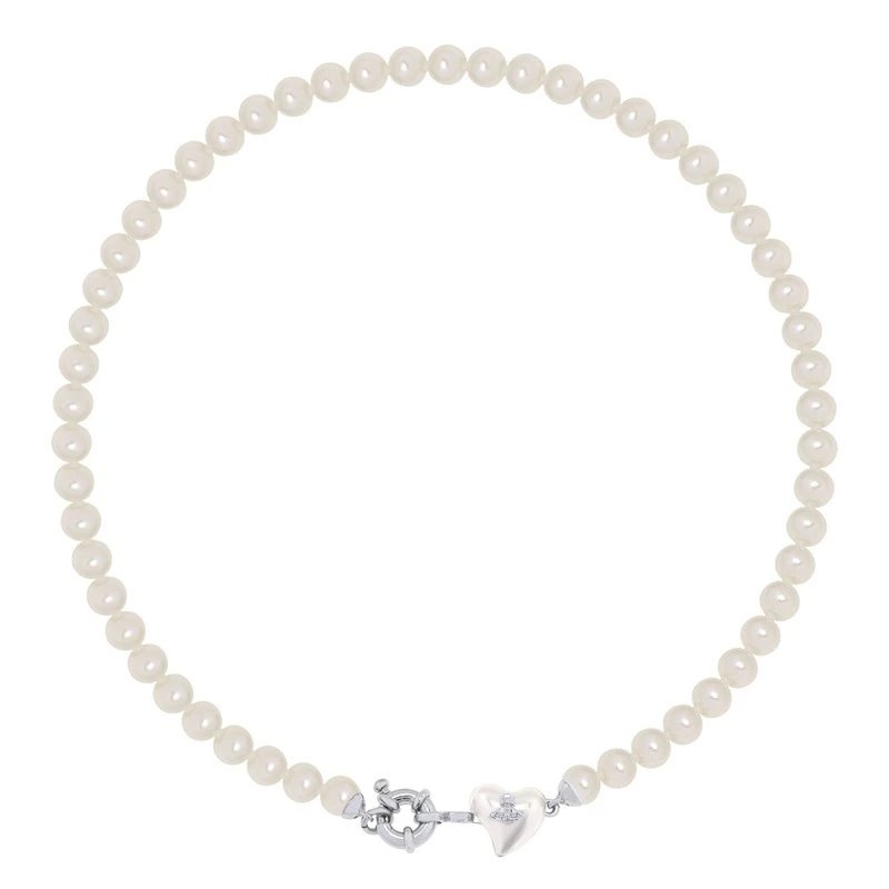 Pearl Heart Charm Gold Tone Clasp Necklace