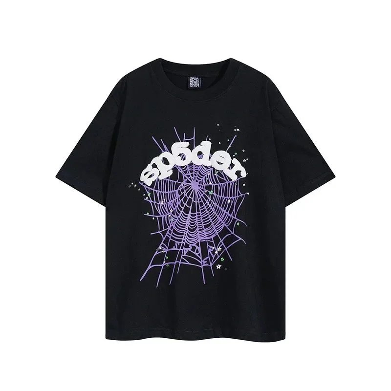 Spider Web Graphic Print Black Pink Brown Red Olive Light Pink T-Shirt