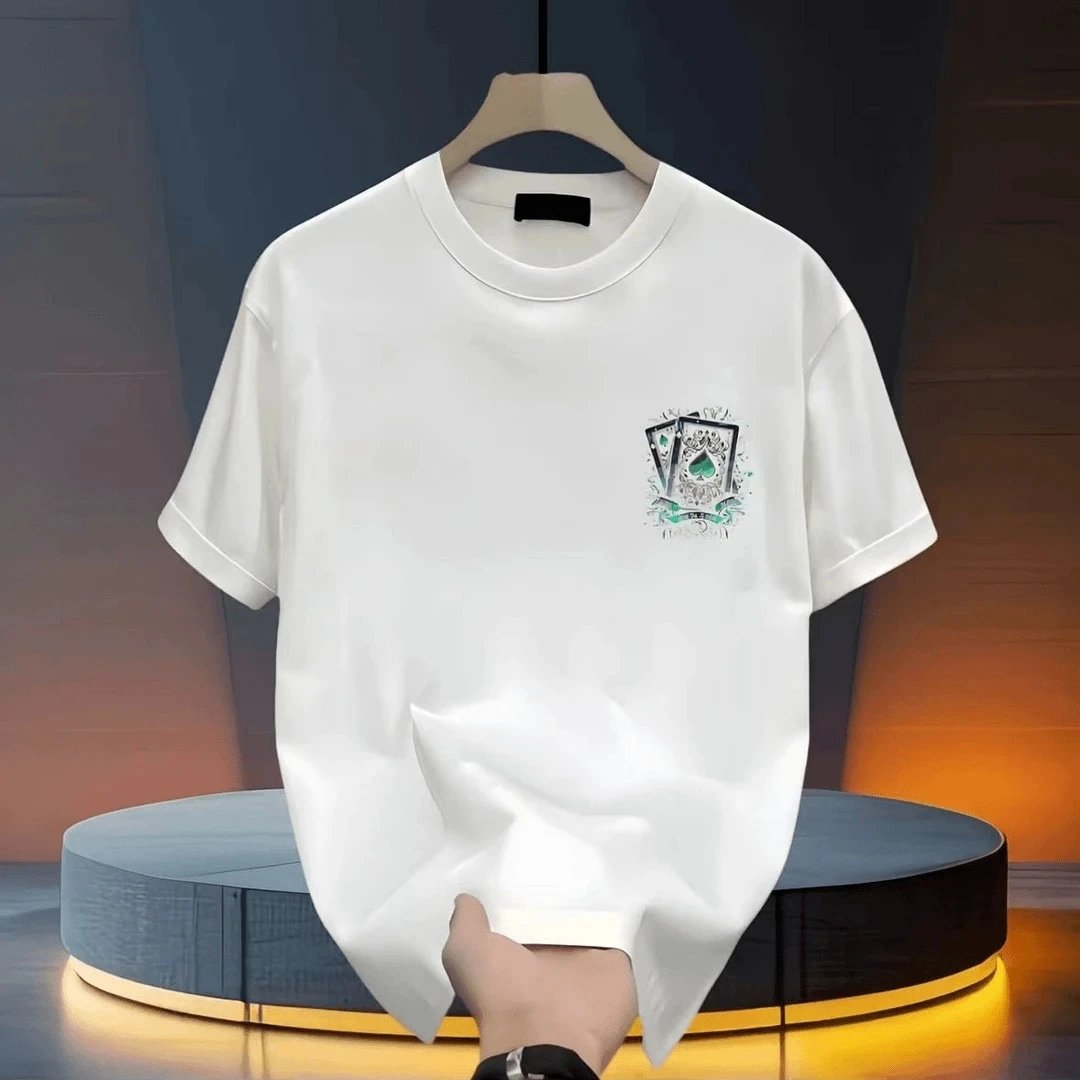 Black Cotton T-Shirt With Poker Card Graphic Streetwear