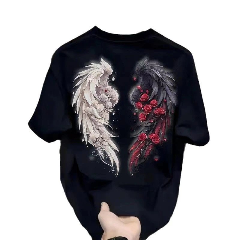White Graphic Wing Print Oversized T-Shirt