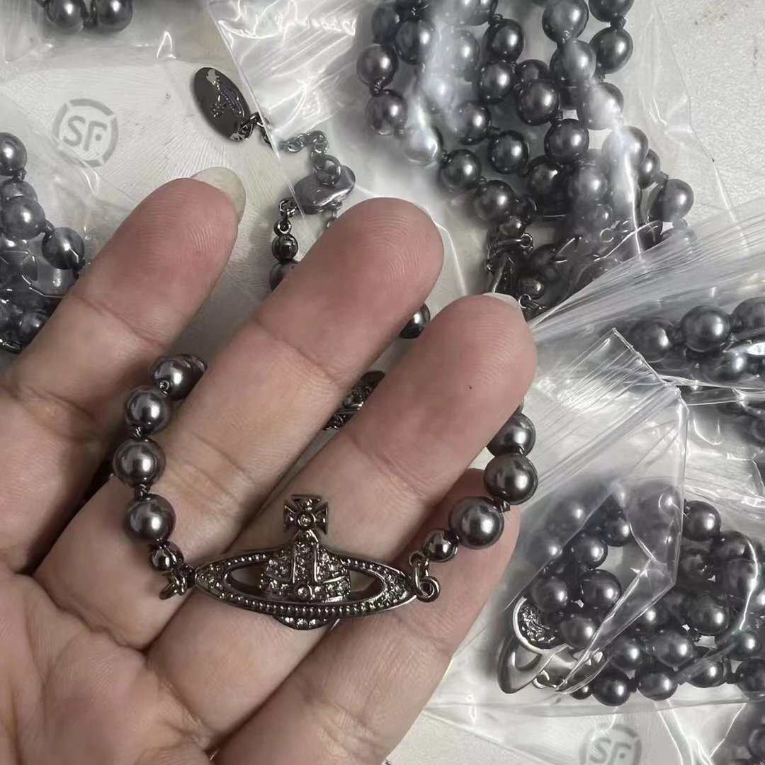 Vivienne Westwood Black Pearl Bead Orb Pendant Necklace