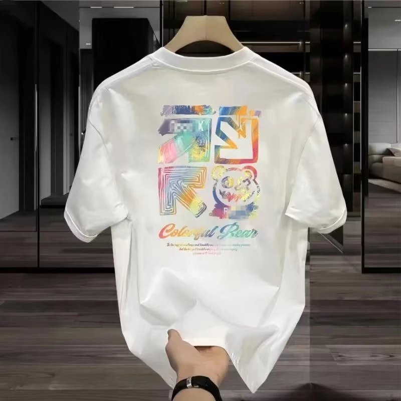 White Graphic Print Colorful Bear Oversized T-Shirt