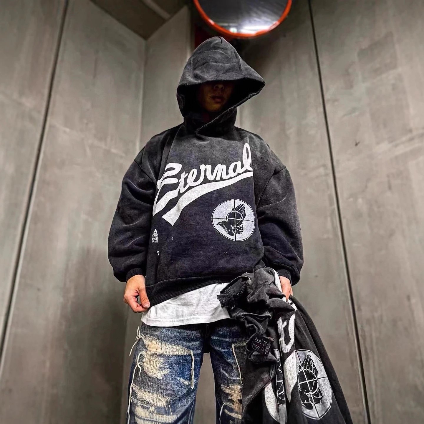 Oversized Hooded Sweatshirt Black Graphic Streetwear