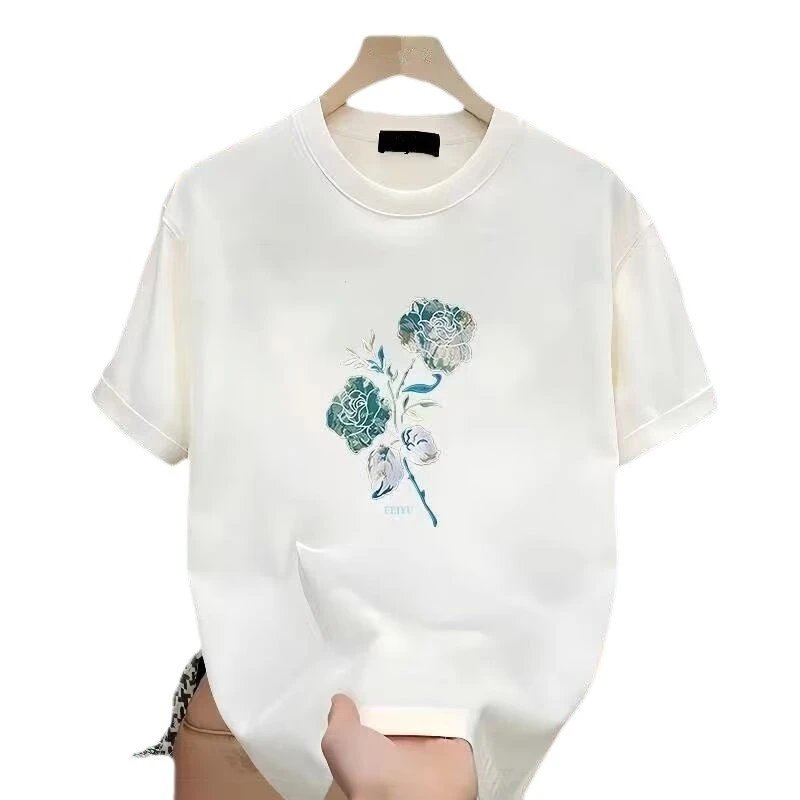 CNYU Floral Embroidery White Oversized T-Shirt