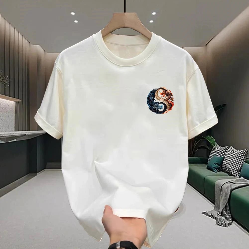 Black Graphic T-Shirt Yin Yang Dragon Print Streetwear