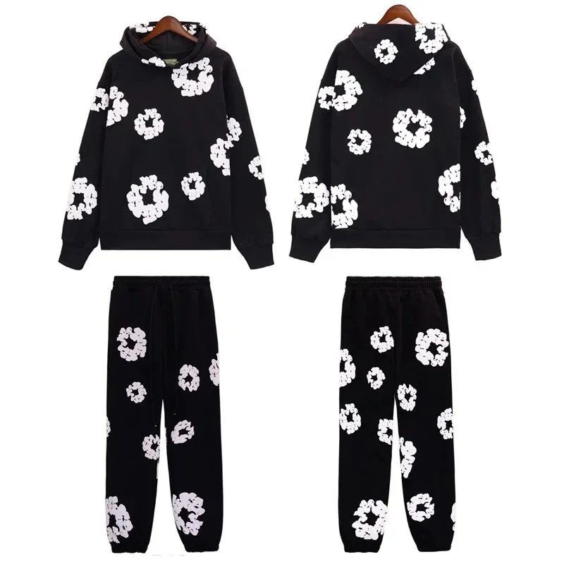 Floral Print Hooded Sweatshirt and Jogger Set Multicolor Casual Loungewear