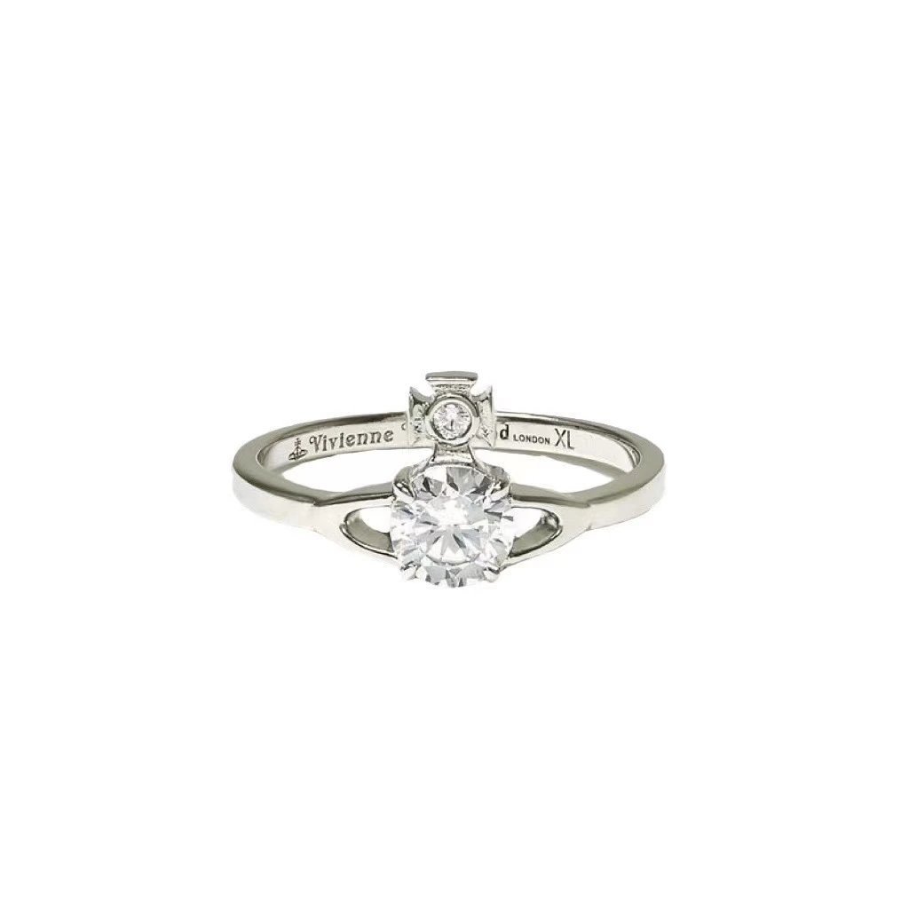 Silver Solitaire Ring With Halo And Side Accent Diamond Vintage Style