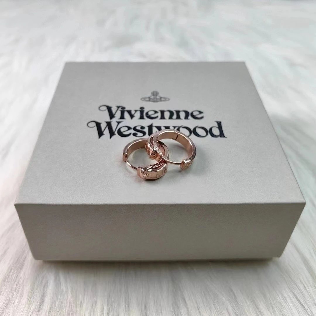 Vivienne Westwood Gold Tone Logo Engraved Hoop Earrings