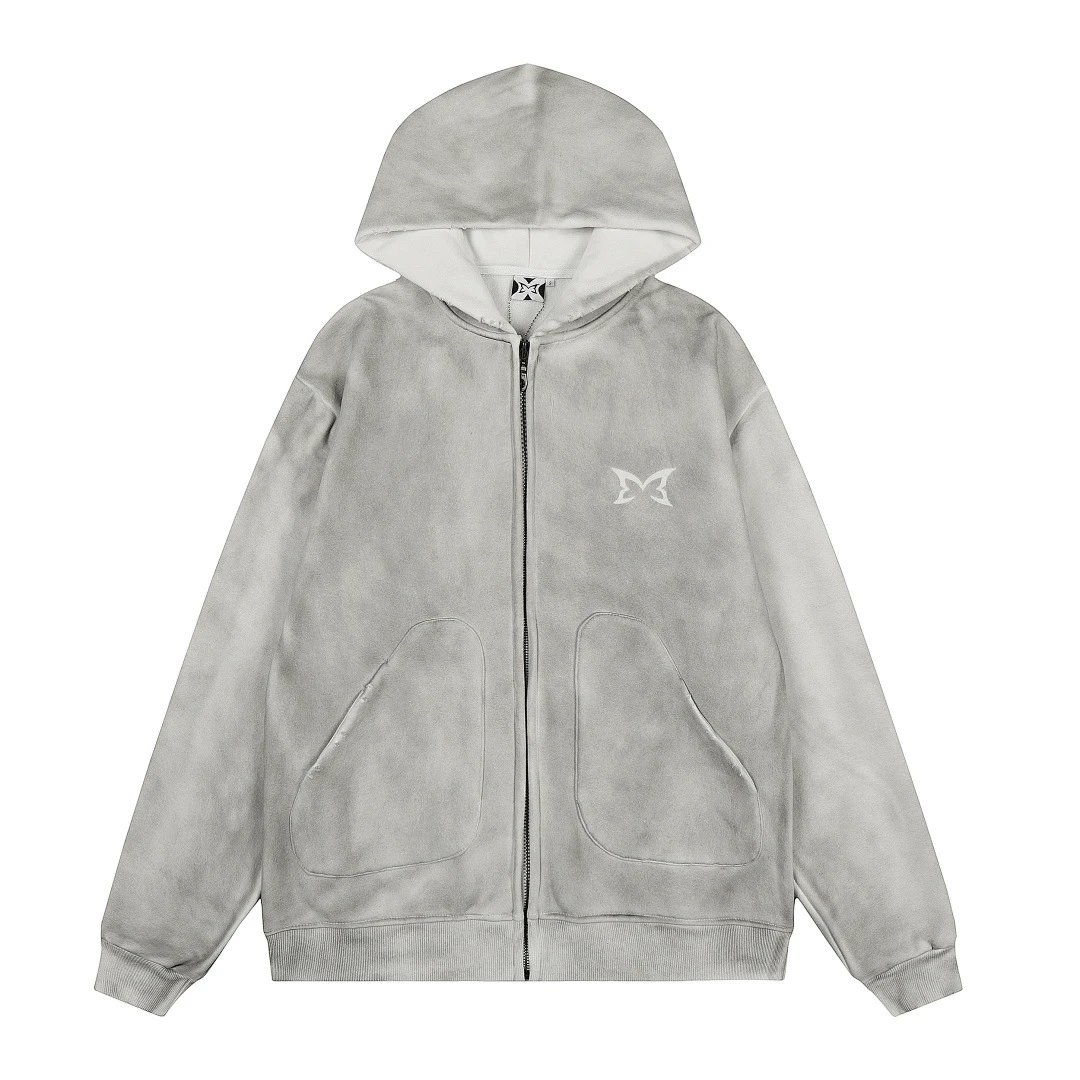 Camouflage Print Blue White Black Zip-Up Hoodie
