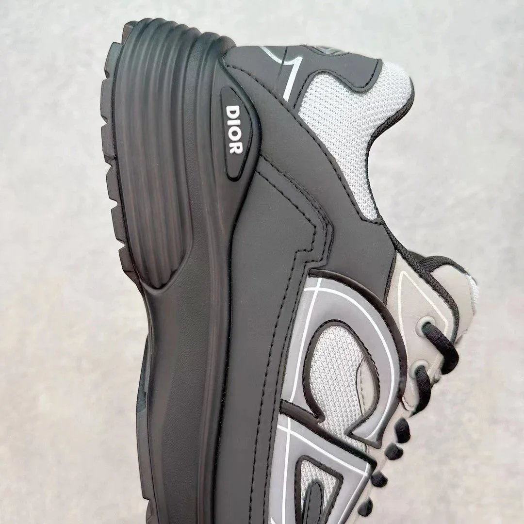 Dior B23 Gray Black Mesh Leather Sneakers