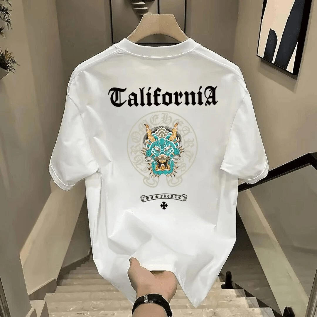 White Graphic Tee California Dragon Print Streetwear