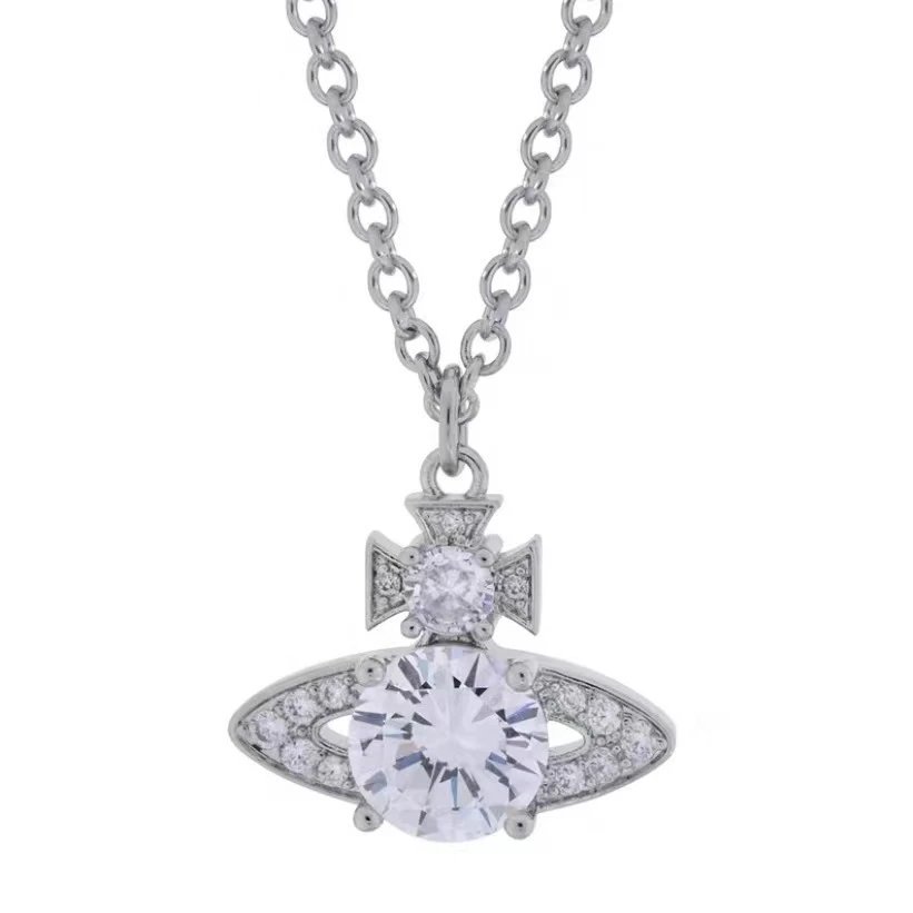 Vivienne Westwood Orb Silver White Crystal Pendant Necklace