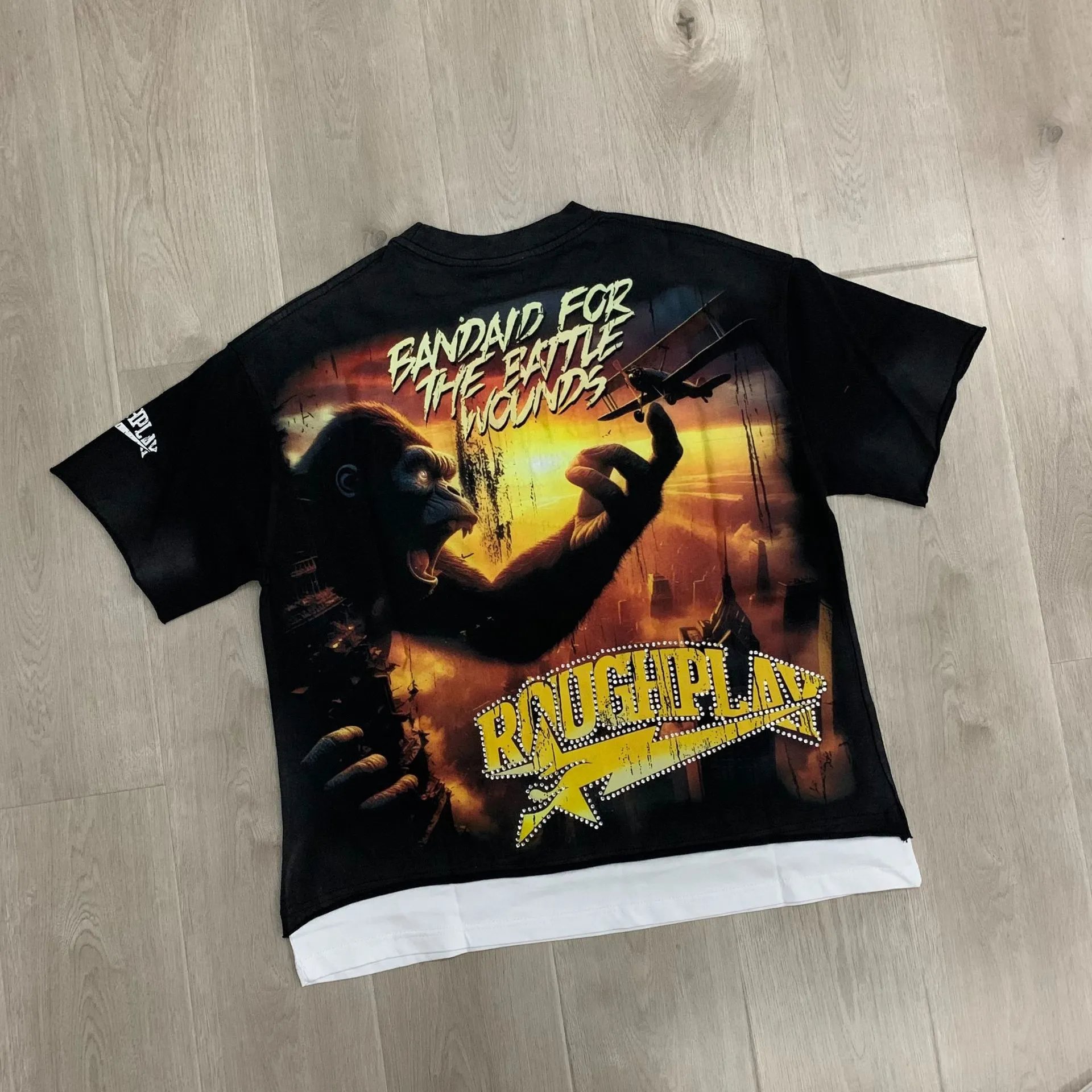 Rough Play Black Graphic Oversized T-Shirt