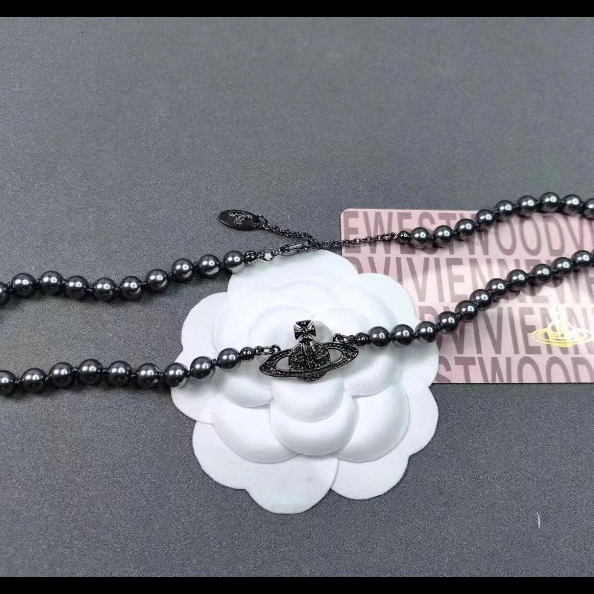 Vivienne Westwood Black Pearl Bead Orb Pendant Necklace