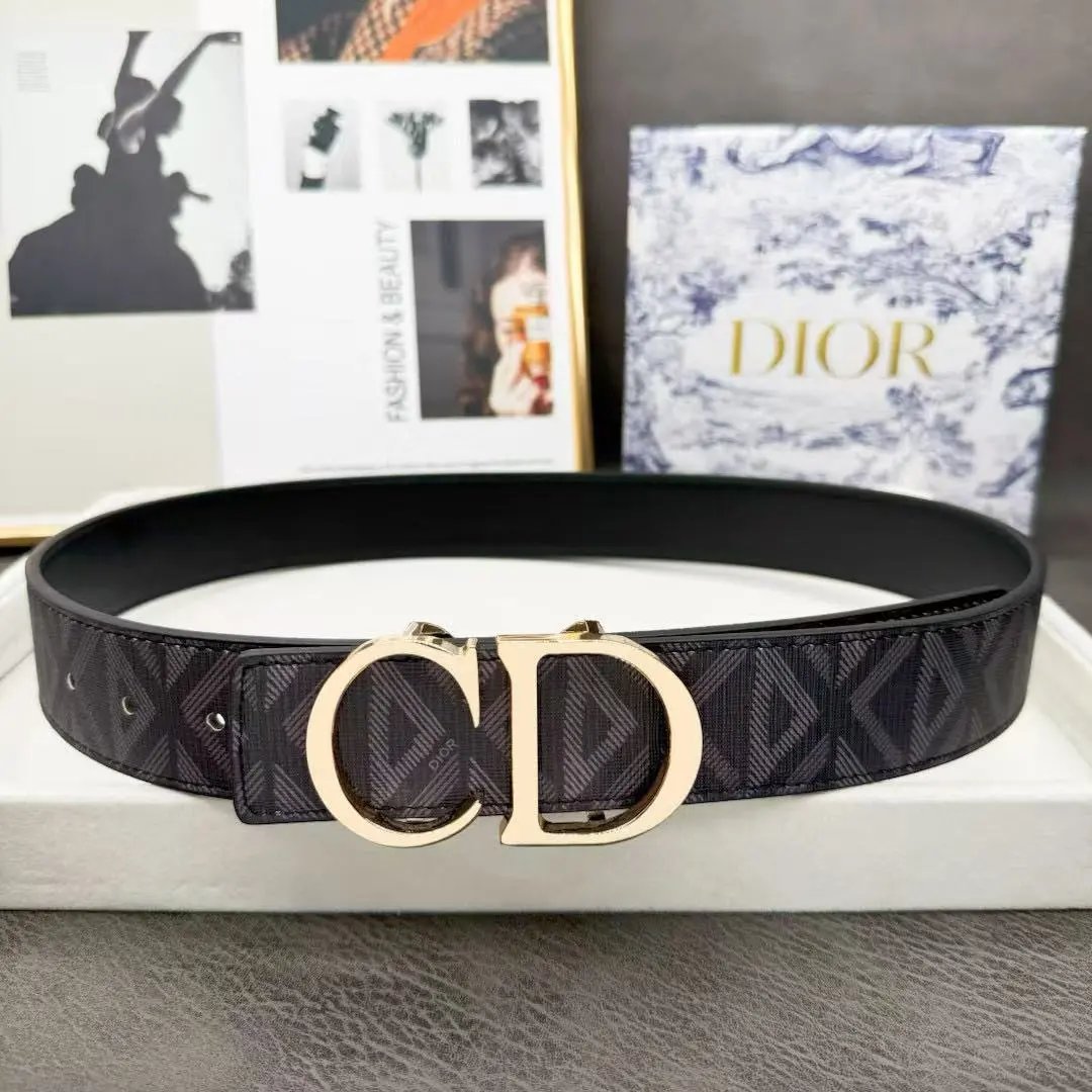 Dior Belts Oblique-pattern belt with logo buckle — Black-printed CD with gold buckle