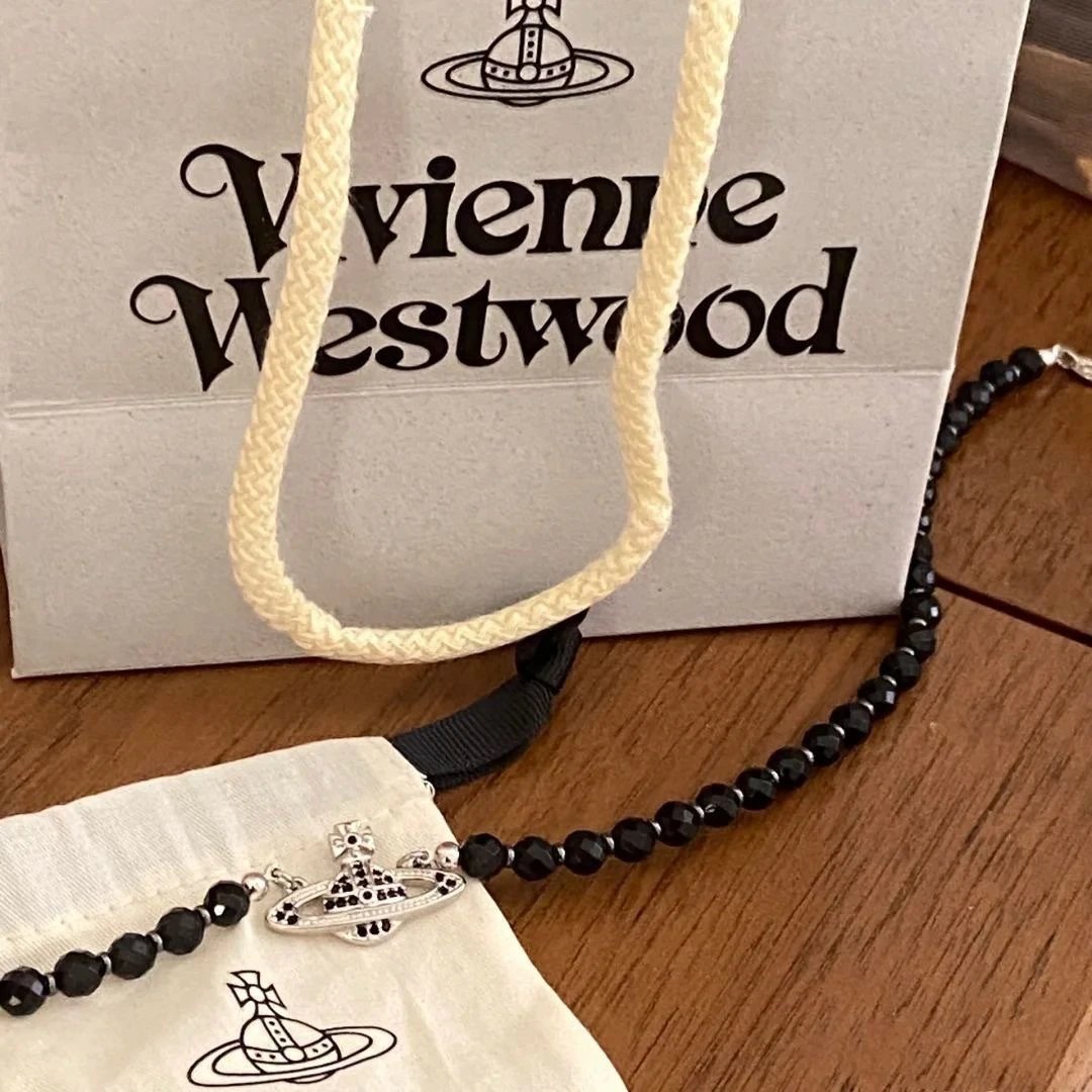 Vivienne Westwood Black Crystal Orb Pendant Necklace