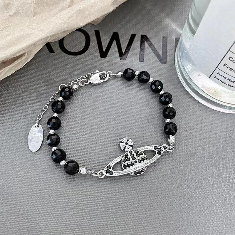 Vivienne Westwood Orb Black Crystal Beaded Bracelet