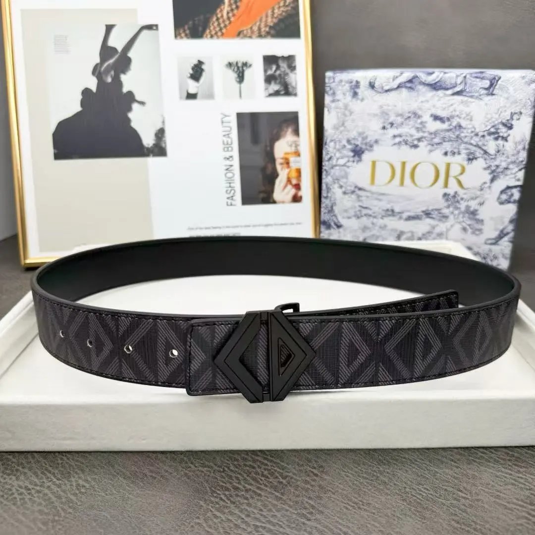Dior Belts Oblique-pattern belt with logo buckle — Black-printed triangle CD with black buckle
