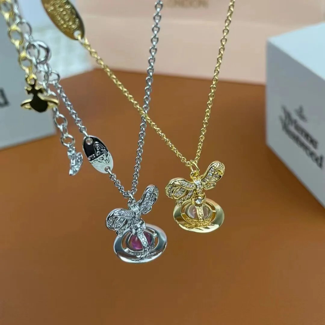 Vivienne Westwood Orb Purple Crystal Bow Pendant Necklace