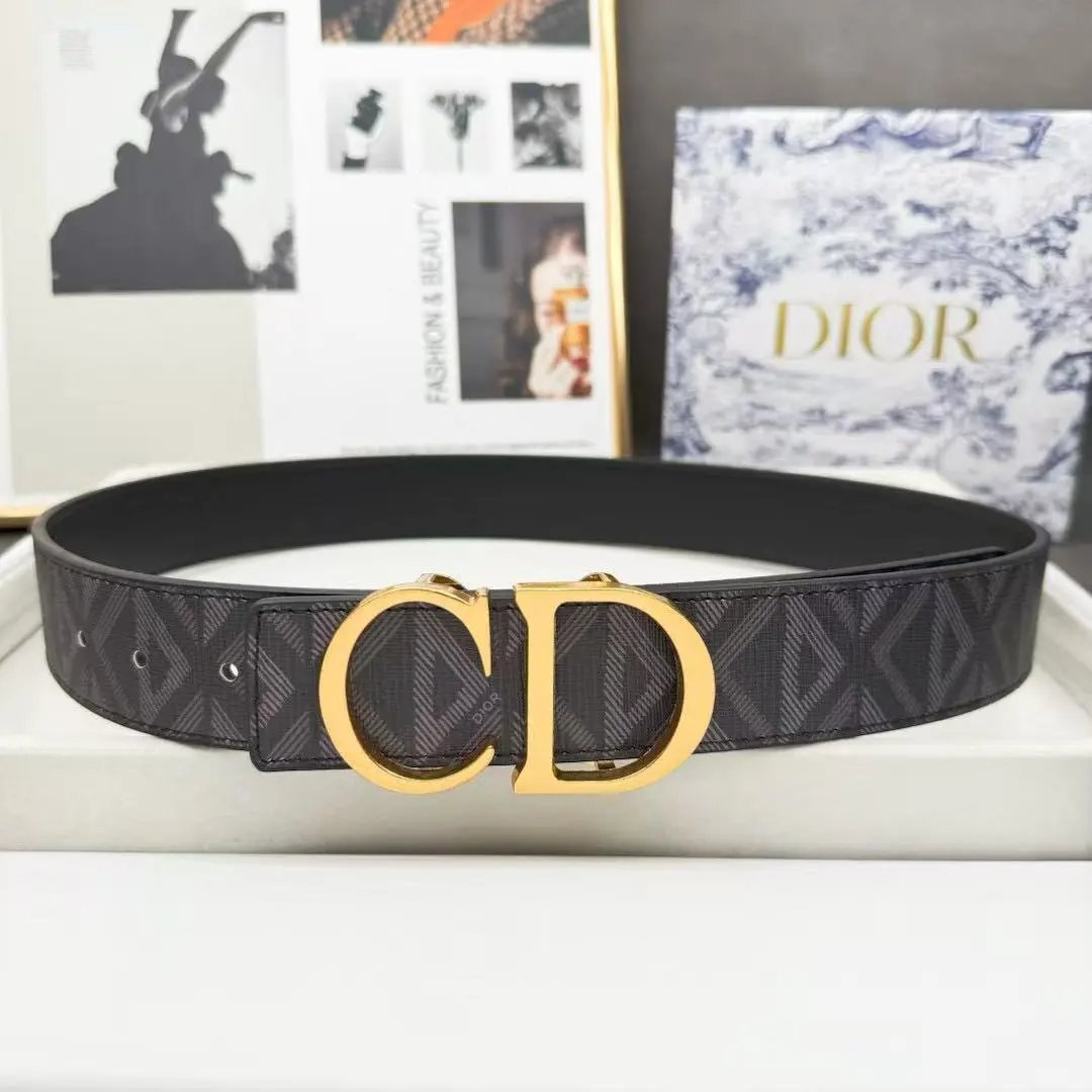 Dior Belts Oblique-pattern belt with logo buckle — Black-printed CD with antique gold buckle