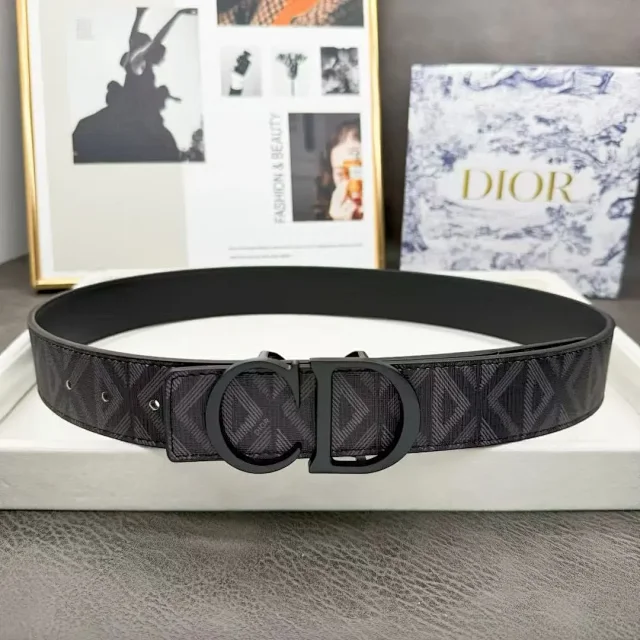 Dior Belts Oblique-pattern belt with logo buckle product detail image 8