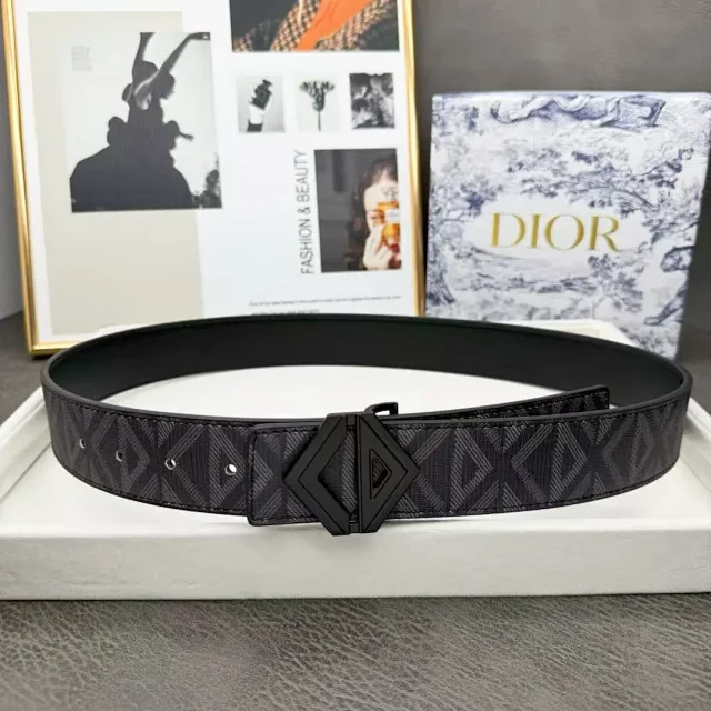 Dior Belts Oblique-pattern belt with logo buckle product detail image 4