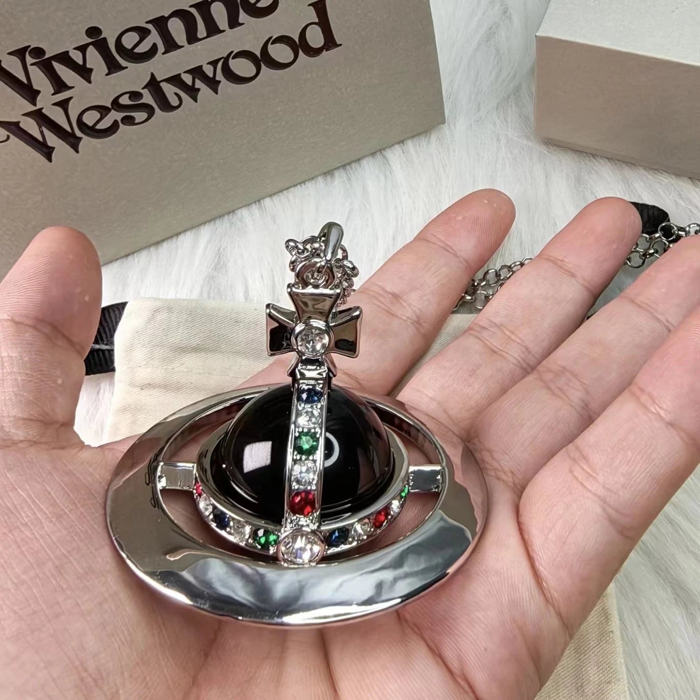 Vivienne Westwood Orb Black Multicolor Crystal Pendant Necklace