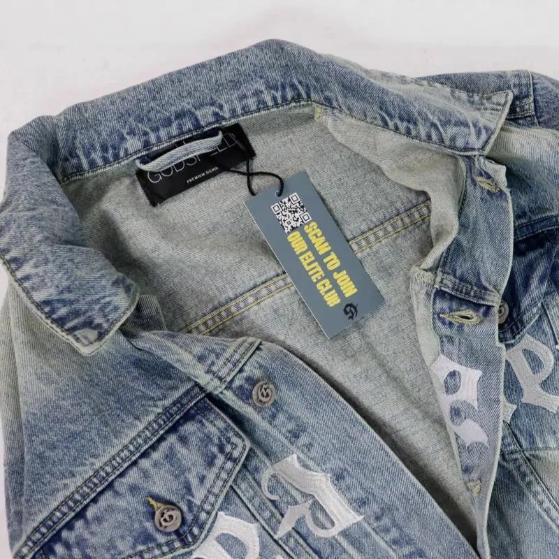 Goodfield Denim Jacket Light Blue Distressed Embroidered