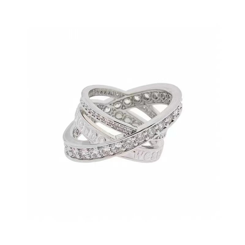 Gold Tone Cross Over White Enamel Crystal Ring
