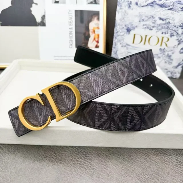 Dior Belts Oblique-pattern belt with logo buckle product detail image 7