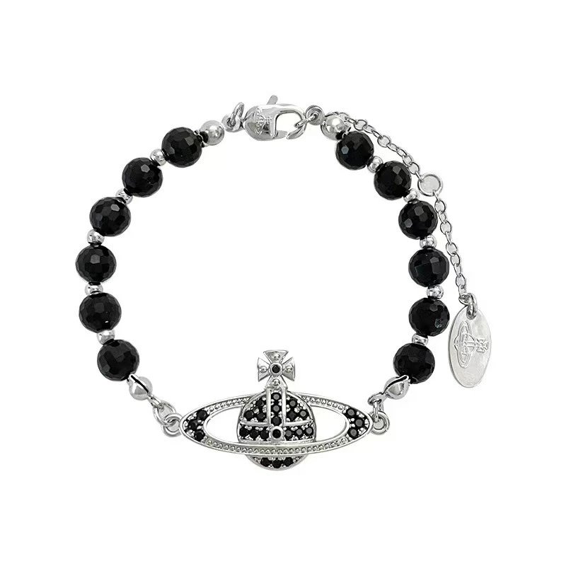 Vivienne Westwood Orb Black Crystal Beaded Bracelet