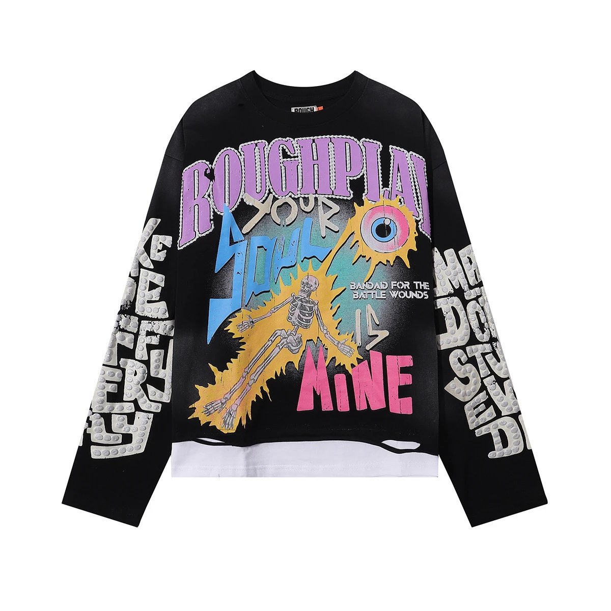 Roughplay Bandai For The Battle Wounds Black Graphic Oversized T-Shirt