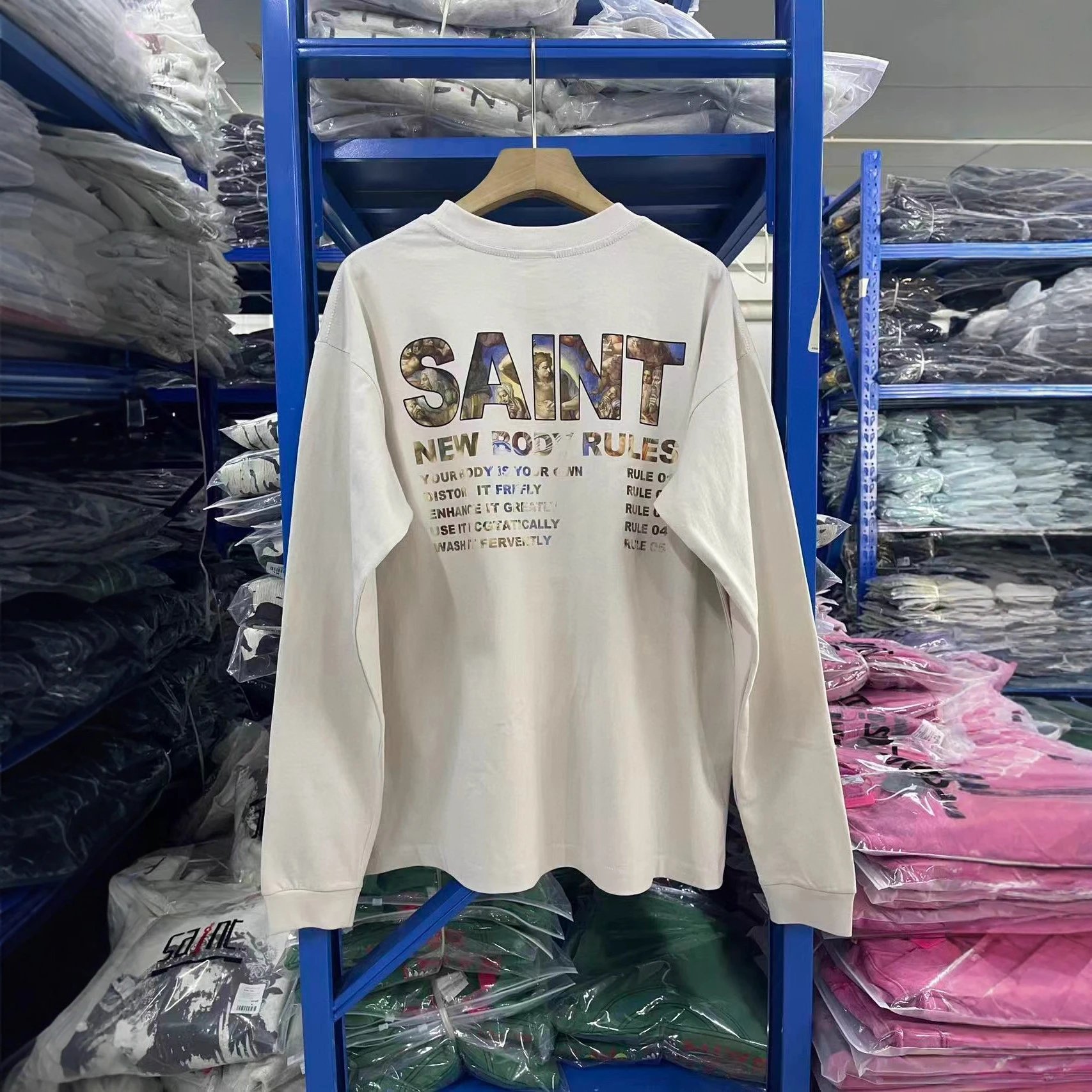 Saint New Body Rules Off White Graphic Long Sleeve T-Shirt