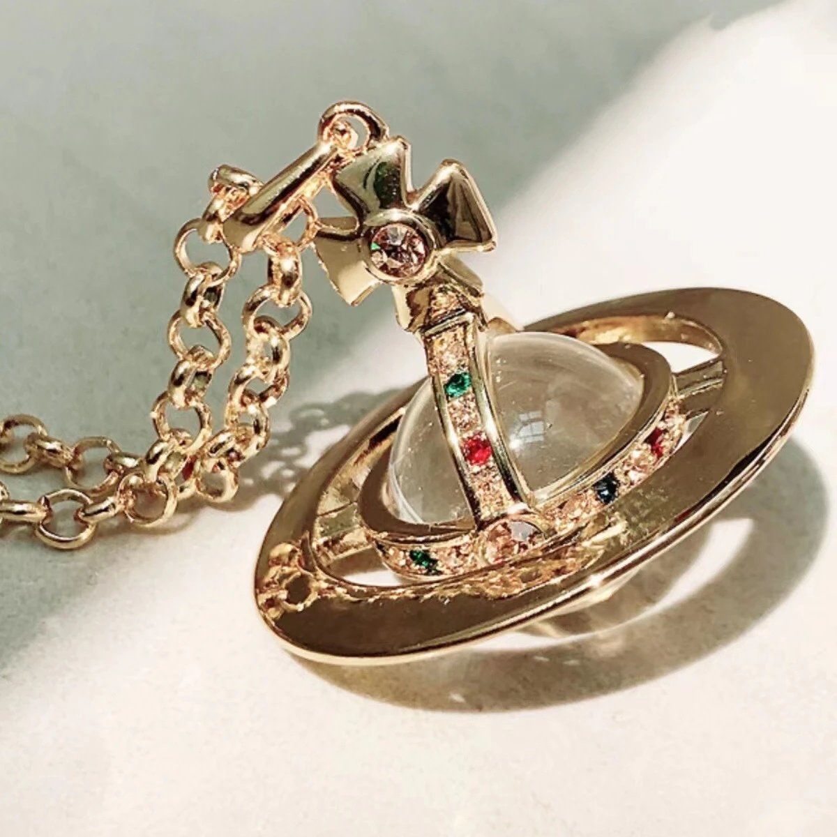 Vivienne Westwood Orb Silver Multicolor Crystal Pendant Necklace