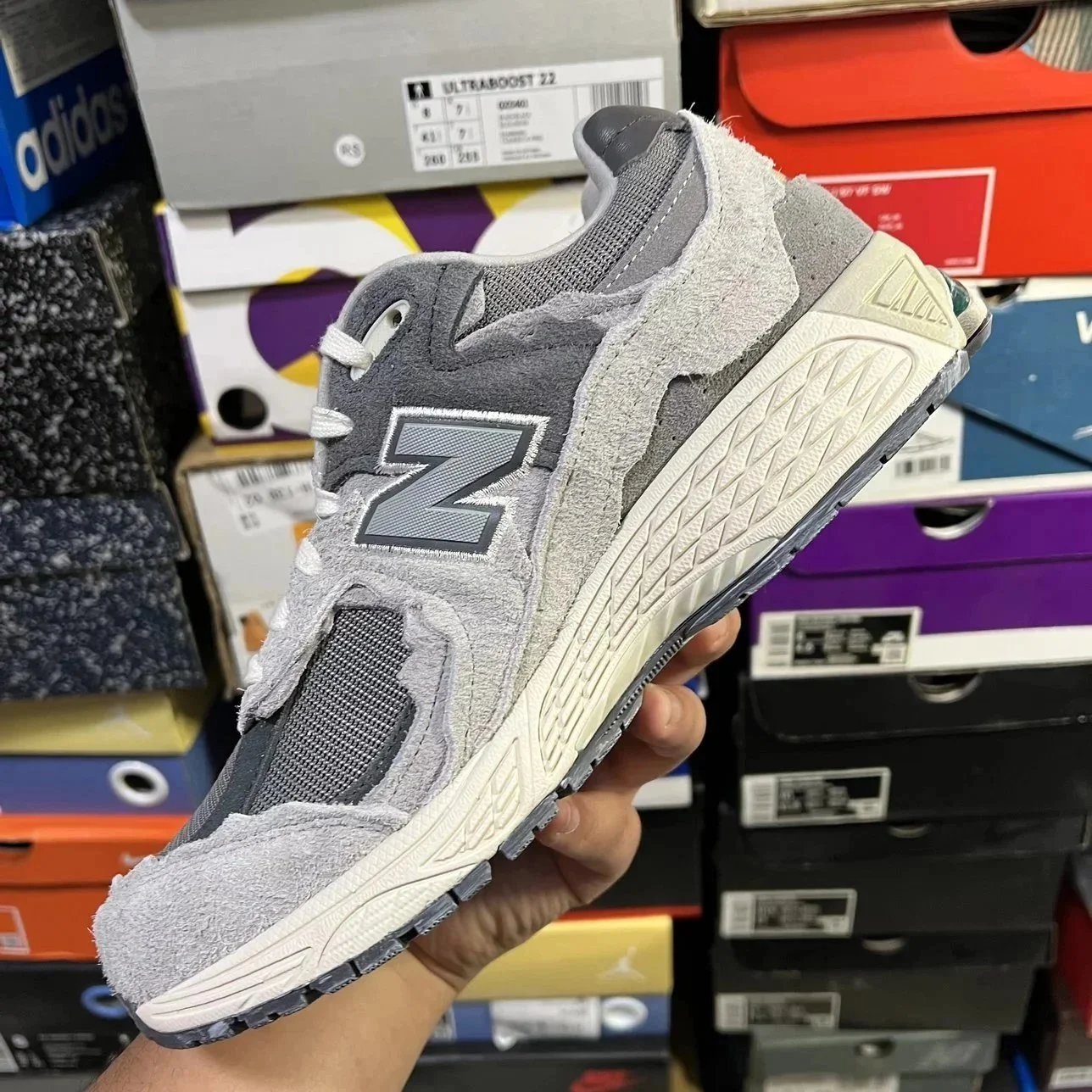 New Balance 2002R Grey Suede Mesh Running Sneakers