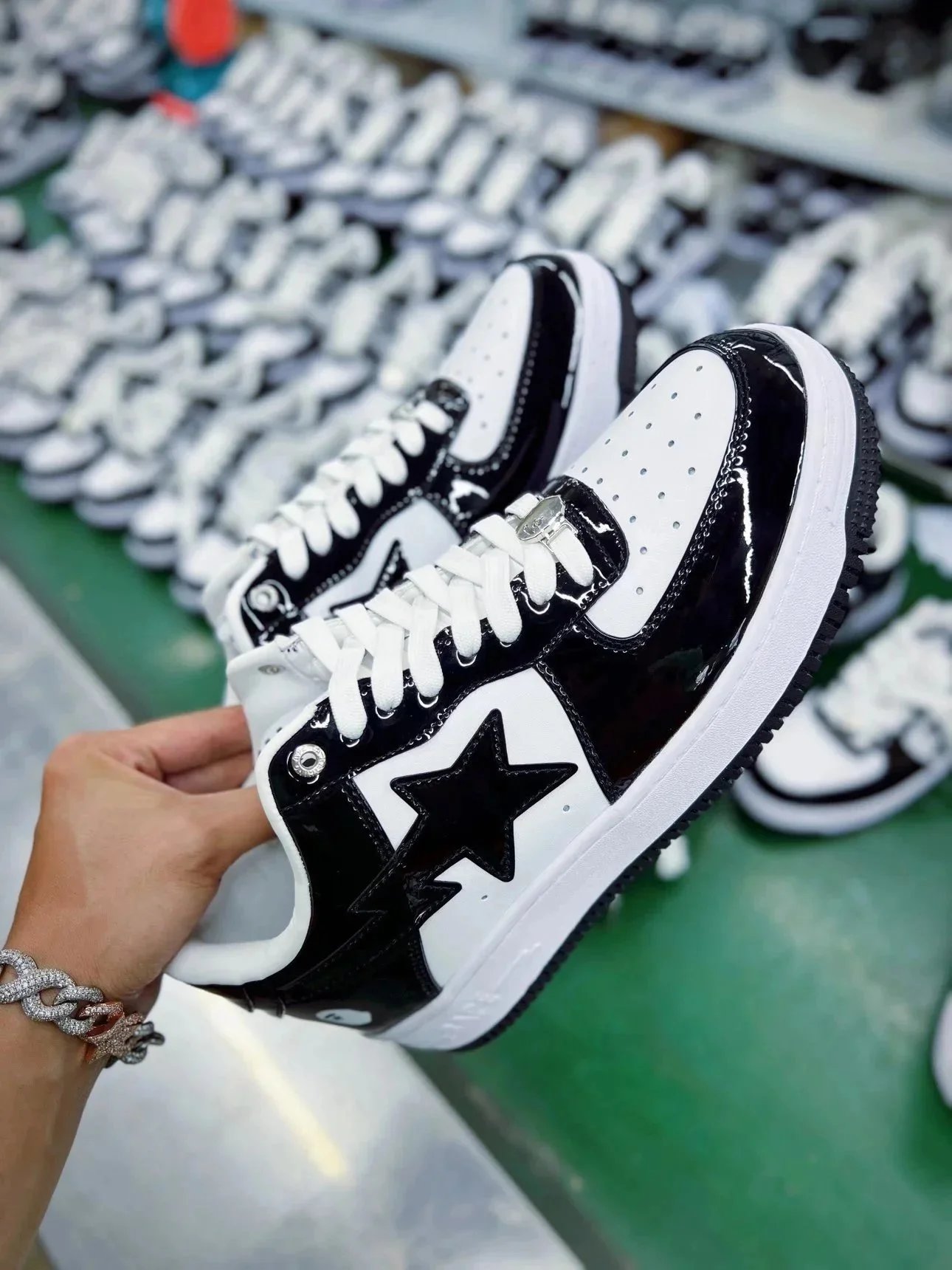 A Bathing Ape Bape Sta Black White Patent Leather Star Sneakers