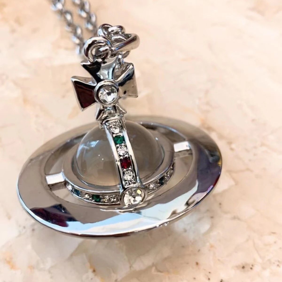 Vivienne Westwood Orb Silver Multicolor Crystal Pendant Necklace