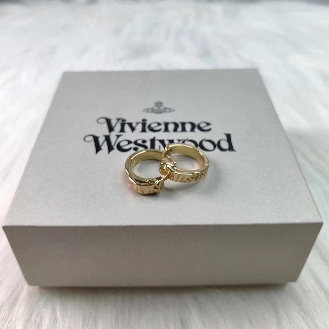 Vivienne Westwood Gold Tone Logo Engraved Hoop Earrings