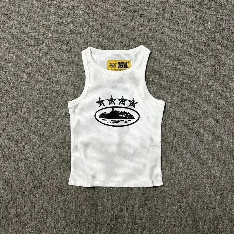 Guerilla Tank Top White Gray Black Graphic Ribbed Crop Top