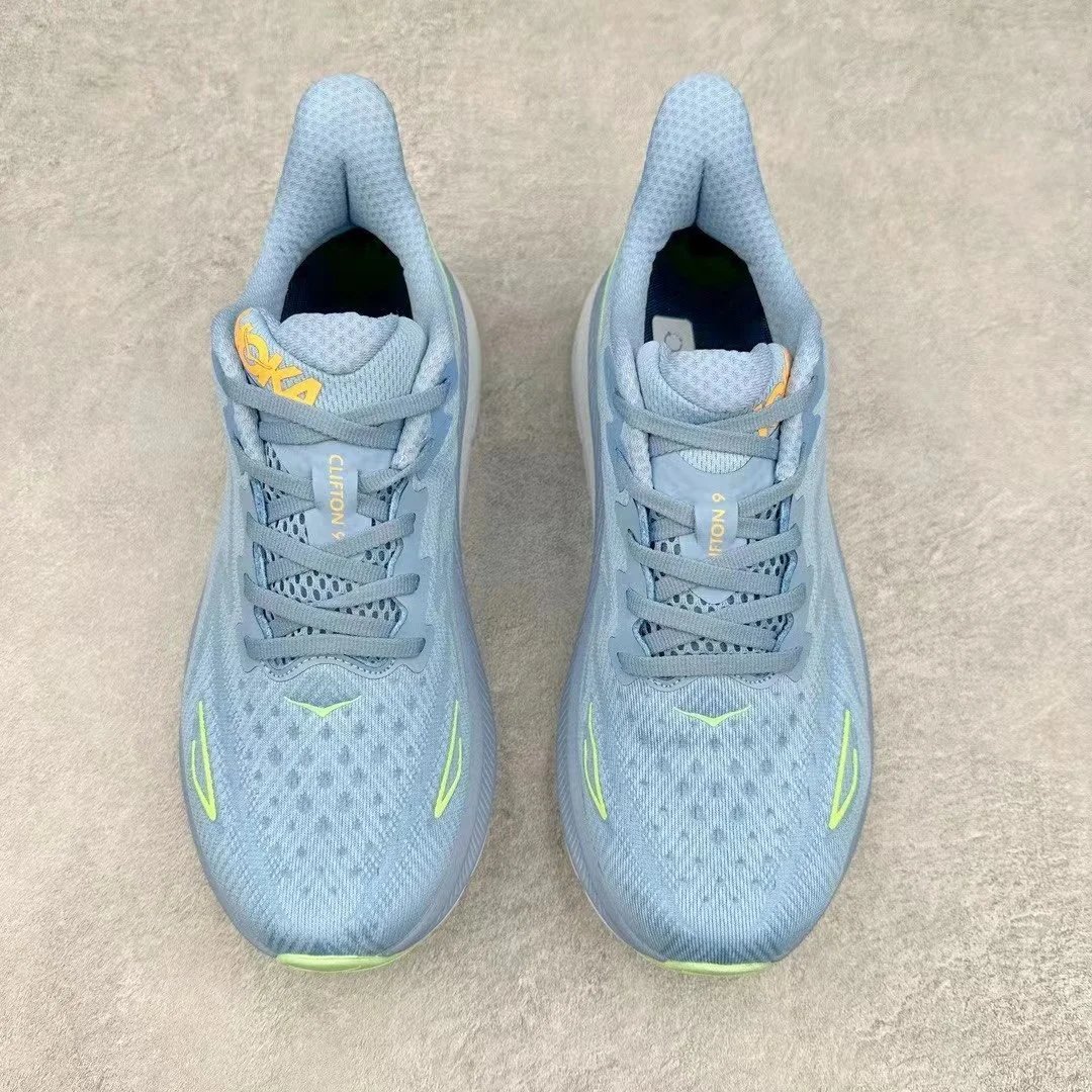 Hoka Clifton 9 Light Blue Neon Yellow Running Shoes